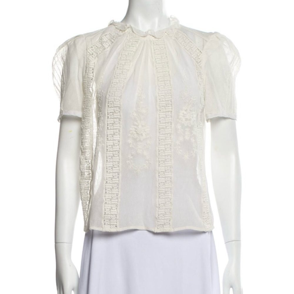 St. Roche | Lace/Mesh Blouse/Top | Cream/Off-White